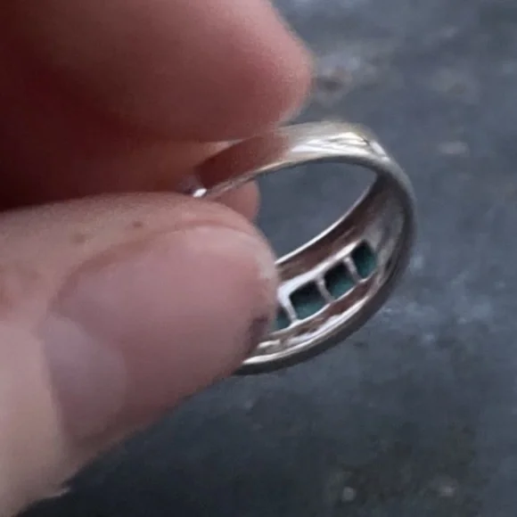Sterling Silver Ring Band w/ Turquoise and Marcasite Size 8.5-9 - Picture 4 of 6